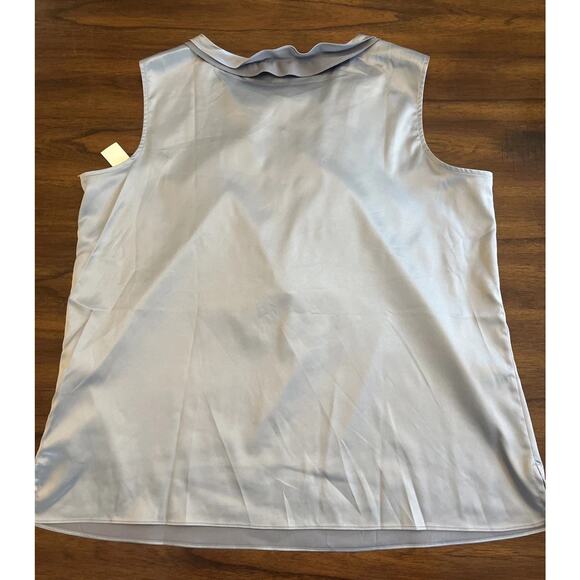 NWT Talbots Women Silver Gray Satin Button Up Frilly Sleeveless Top Sz X Whimsy - Picture 6 of 7